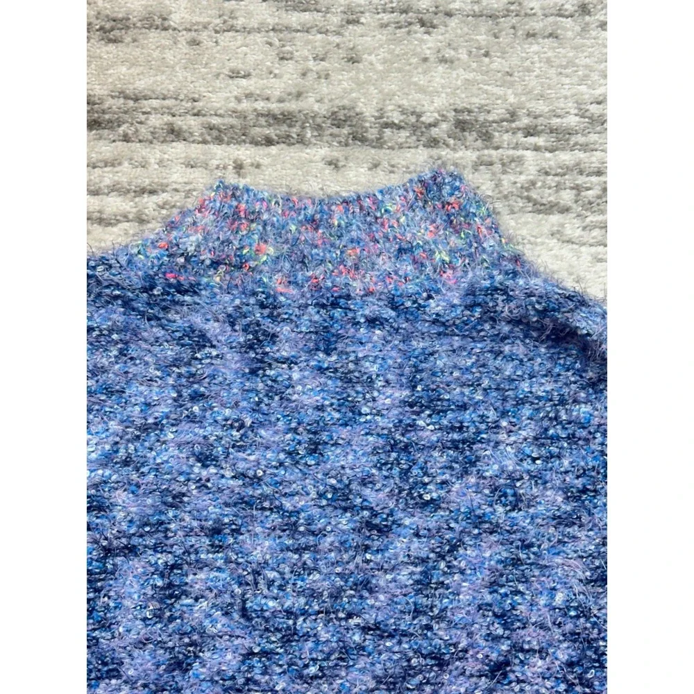 Free People Sweater Women Medium Blue Confetti Eyelash Mockneck OB841656